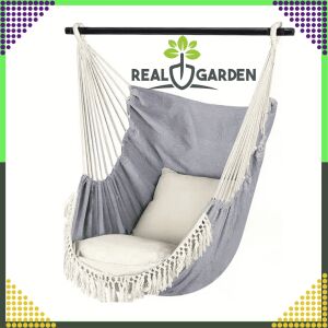 Szare krzesło wiszące Real Garden z beżową poduszką - Fotel wiszący