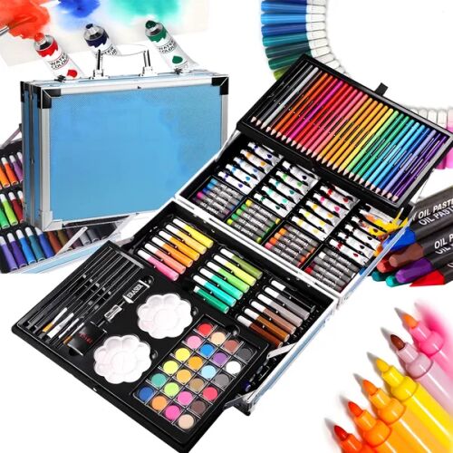 Gyerekfestő készlet alumínium tokban, 145 darabos művészeti készlet gyerekeknek