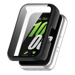 Samsung Galaxy Fit3 SM-R390, Műanyag védőkeret, kijelzővédő üveggel, közepesen ütésálló, szíj nélkül, fekete