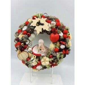 Őszi sünis ajtódísz tobozokkal és fa dekorációkkal - Ajtódísz