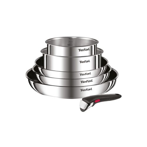 Tefal Ingenio Cook Eat set posuđa od 6 dijelova, lonci i tave od nehrđajućeg čelika s odvojivom ručkom