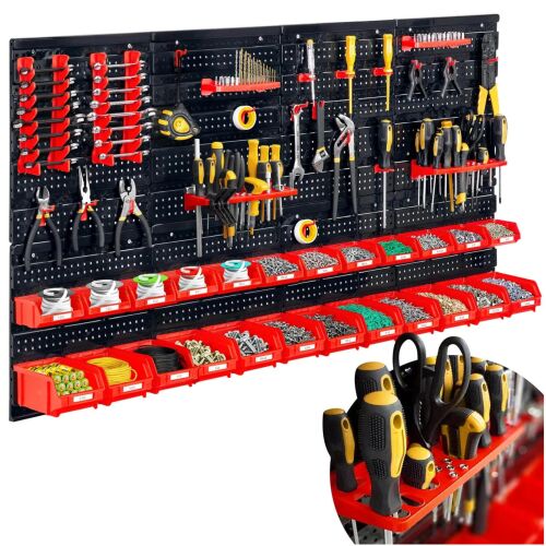 Humberg Black and Red Tool Wall Organizer with Tools and Bins