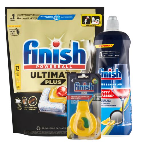 Finish Ultimate Plus All in 1 Tabletki do zmywarki 72 sztuki, nabłyszczacz i odświeżacz do zmywarki zestaw