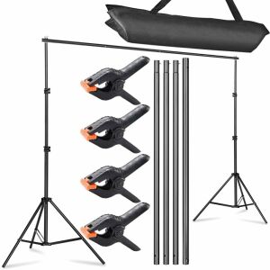 Fotó háttér állvány készlet állítható magassággal, szélességgel, csipeszekkel és hordtáskával - Stúdió háttér