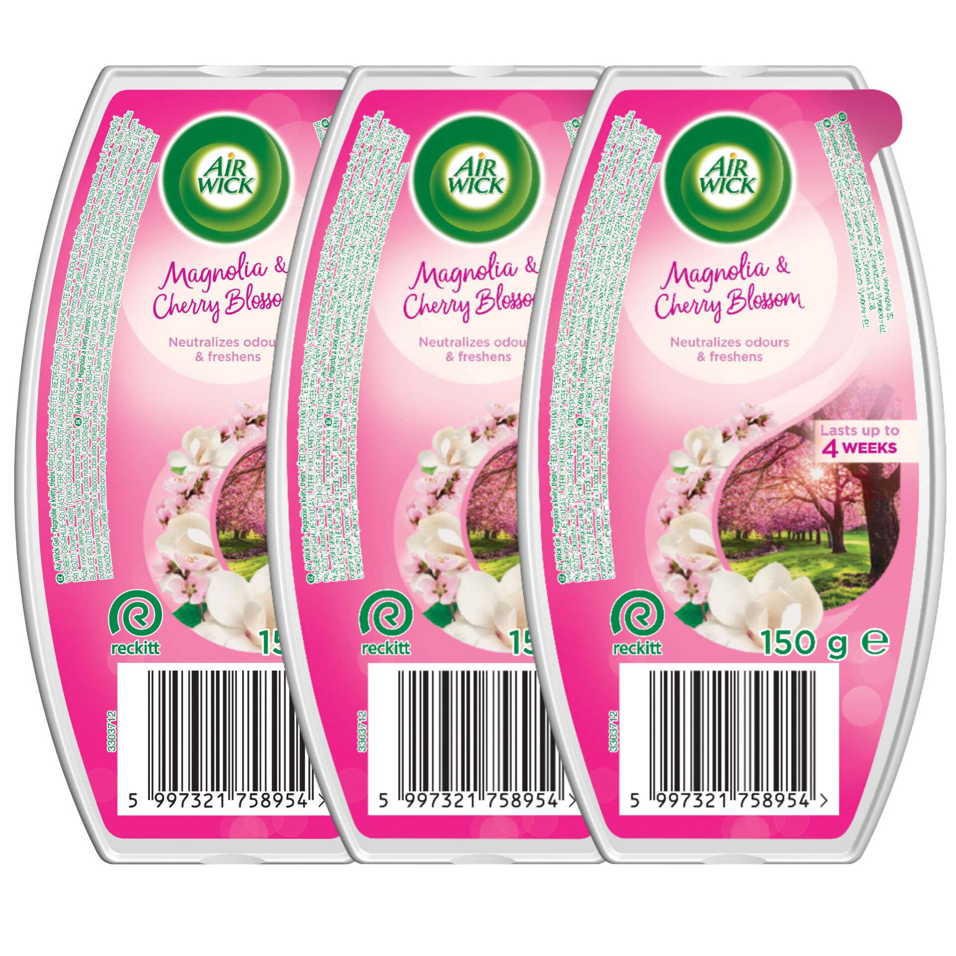 E-shop Air Wick Magnólia &amp;amp; Cherry Blossom Vonný gél 3x150g
