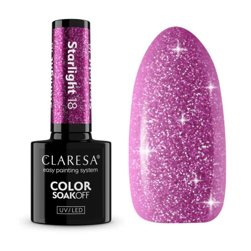 Claresa Starlight 18 gél lakk, mély lila csillámos, leoldható UV/LED 