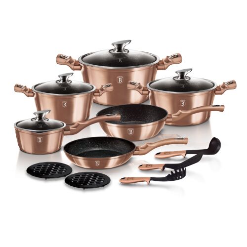 Berlinger BH-1224NN Haus set posuđa od 15 dijelova, metalno ružičasto zlato