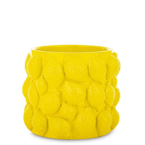Kaspó sárga kerámia virágcserép citrom mintával, 12x14cm - Kert