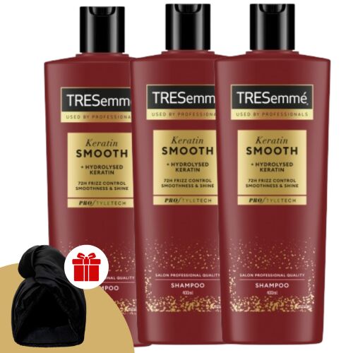 TRESemmé Keratin Smooth Szampon 400ml (3 sztuki) z turbanem do włosów gratis