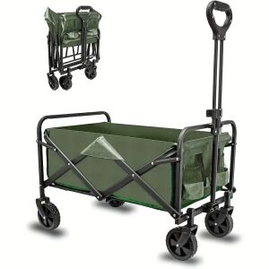 Zöld összecsukható kerti kocsi védőhuzattal, fém vázzal és teleszkópos fogantyúval - Elite Garden