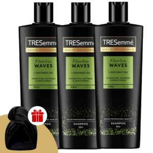 TRESemmé Flawless Waves Sampon hullámos és göndör hajra 3x400ml + Ajándék TRESemmé Hajturbán