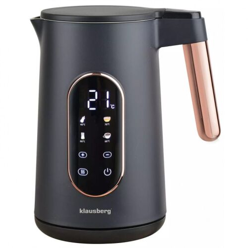 Klausberg KB 7892 elektromos vízforraló, 2200W, 1,7 l, 13 beállítás, 4 program, LED kijelző, forgó talp, fekete/rozéarany