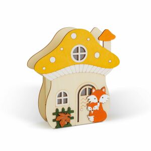 BEWELLO Őszi dekorációs világítós faház rókával  141597330 - Őszi dekorációs kellék