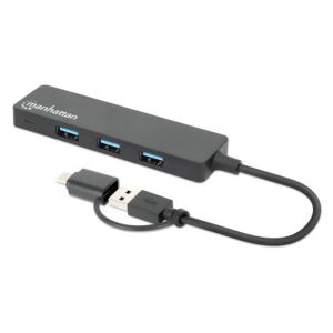 Manhattan 180863 hub USB 3.2 Gen 1 (3.1 Gen 1) Type-A + Type-C 5000 Mbit/s Čierna 141597600 - USB rozdeľovače