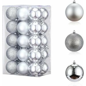 30er Set LessMo Weihnachtskugeln, Kunststoff, silber 6 cm 141599590 - Christbaumschmuck