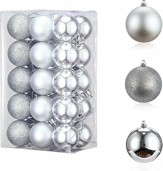 30er Set LessMo Weihnachtskugeln, Kunststoff, silber 6 cm