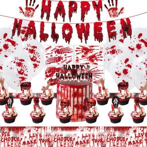 Zestaw dekoracji Halloween Metaparty z banerem, balonami, topperami na tort i obrusem. - Dekoracja na Halloween