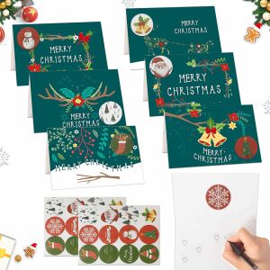 Set de 12 felicitari, 12 plicuri si 1 foaie cu stickere pentru Craciun Sunshine, hartie, multicolor, 10 x 15 cm 141599651 - Felicitări, invitații