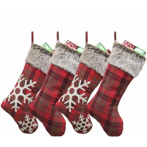 4er Set Wuudi Weihnachtsstrümpfe, Baumwolle, rot/grau, 47,5 x 22 cm 141599674