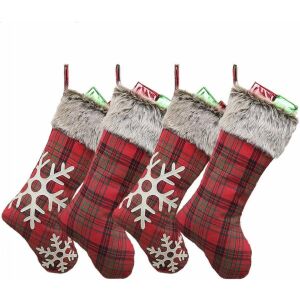 Zestaw 4 skarpet świątecznych Wuudi, bawełna, kolor czerwony/szary, 47,5 x 22 cm 141599674 - Dekoracja świąteczna