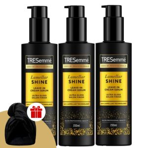 TRESemmé Lamellar Shine Serum do włosów bez spłukiwania 3x200ml z turbanem do włosów gratis - Serum do pielęgnacji włosów