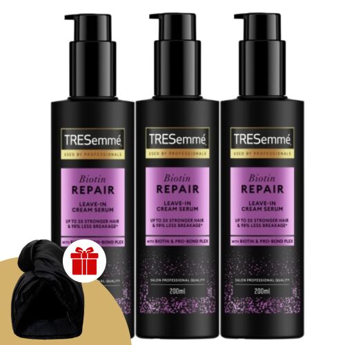 TRESemmé Biotin Repair Serum w kremie bez spłukiwania, zestaw 3 sztuki z turbanem do włosów gratis, wzmacnia włosy i zmniejsza łamliwość