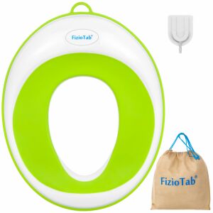 FizioTab Fehér és Zöld Gyerek WC Szűkítő Akasztóval és Tárolózsákkal - WC szűkítő
