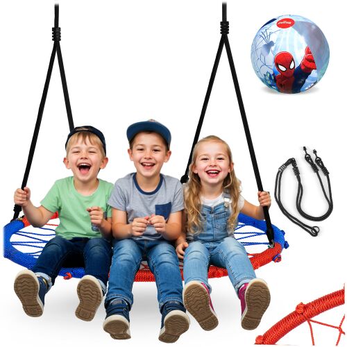 Huśtawka bocianie gniazdo SWINGO 95 cm niebiesko-czerwona + piłka Spiderman 141639438