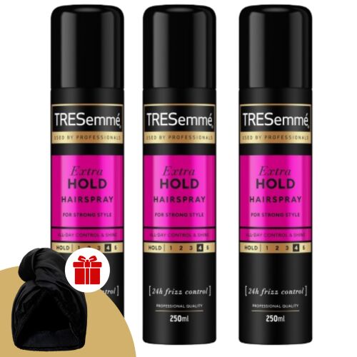 TRESemmé Extra Hold Hairspray 3x250ml with free hair turban
