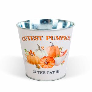 BEWELLO Őszi dekoráció-fém kaspó, vödör - tökös - 15 x 13,7 cm 141626230 - Őszi dekorációs kellék