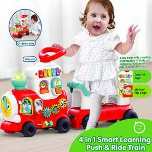 Trenuleț interactiv 4 în 1 Hola Toys: împinge, călărește, stai și joacă-te, trage după tine - Premergatoare