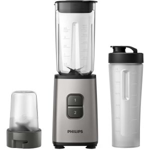 Mini blender Philips HR2604/80, 350 W, 1 L, 2 viteze, recipient on-the-go, Gri/Negru 141650277 - Fierbătoare, Sandwich-maker, Blendere, Prajitoare de paine și Storcatoare de fructe și legume