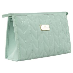 Egykamrás női kozmetikai táska ökológiai bőrből, halszálkás mintával, zöld színben - Peterson