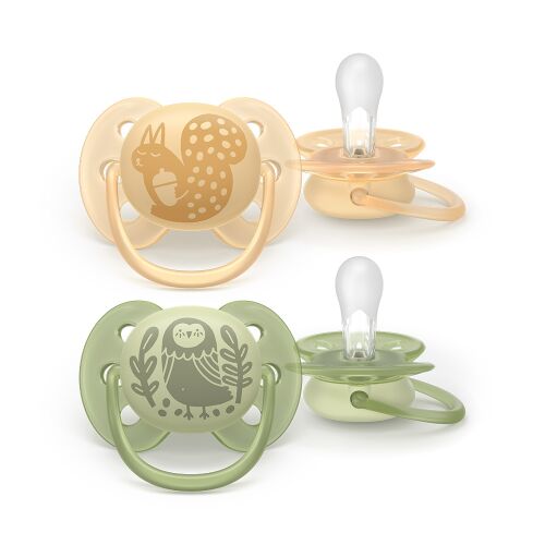 Philips AVENT Ultra Soft Premium Játszócumi 6-18 hónapos, semleges színek, mókus és bagoly mintával, 2 darabos