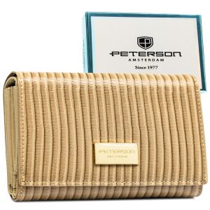 Női pénztárca természetes és ökológiai bőrből, bézs színben, fonott mintával - Peterson