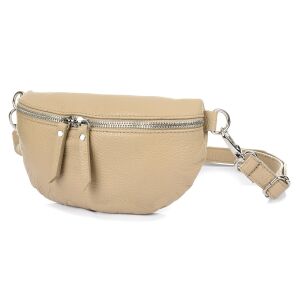 Beżowa Damska Skórzana Włoska Saszetka Nerka na pasek B68 141711249 - Saszetka