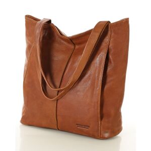 Miękka torba typu shopper skórzana na ramię - MARCO MAZZINI - brąz camel 146484877 - Opatrunek dodatkowy