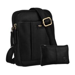 Fekete férfi bőr válltáska kulcstartóval - Peterson