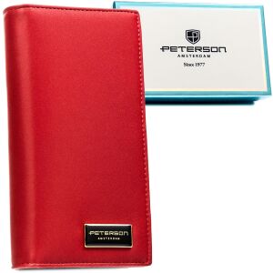 Piros női pénztárca természetes és ökológiai bőrből, mágnessel és cipzárral zárható - Peterson 141899025 - Peterson