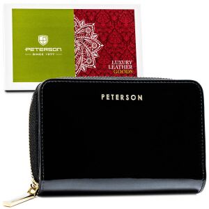Lakierowany portfel damski czarny na suwak z RFID - Peterson 141726702 - Peterson