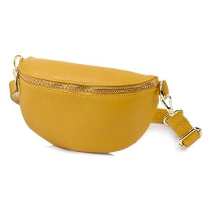 Musztardowa Damska Skórzana Włoska Saszetka Nerka na pasek B68 141732643 - Saszetka