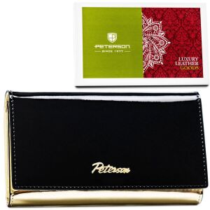 Klasszikus női pénztárca természetes bőrből fekete-arany színben, márkás dobozba csomagolva - Peterson 141748868 - Peterson