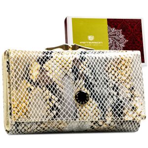 Női pénztárca kengyellel és patenttal, természetes bőrből, kígyóbőr mintázattal - Peterson 141751930 - Peterson