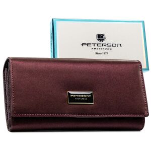 Női pénztárca természetes és ökológiai bőrből, lila színben, patenttal zárható - Peterson 141752208 - Peterson