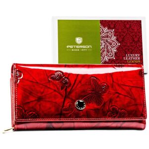 Nagy méretű női pénztárca lakkozott természetes bőrből, pillangó mintával - Peterson 141753661 - Peterson