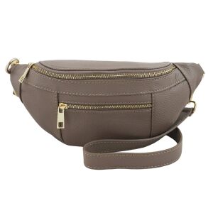 Damska torebka nerka skórzana z kieszenią - Beżowa ciemna 141757568 - Saszetka