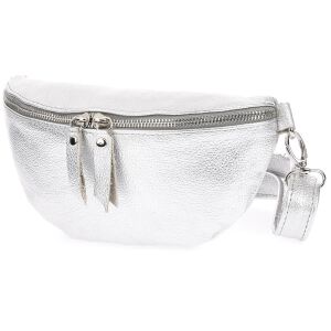 Damska Skórzana Włoska Saszetka Nerka na pasek srebrna B68 141758274 - Saszetka