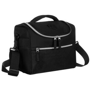 Fekete, praktikus utazó kozmetikai táska szintetikus anyagból, hozzáillő pánttal - Peterson 143262569 - Kozmetikai táska