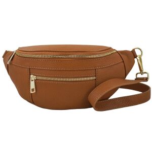 Damska torebka nerka skórzana z kieszenią - Brązowa jasna 141765468 - Saszetka