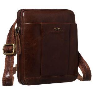 Kétrészes, barna férfi bőr oldaltáska természetes bőrből - Peterson 141768789 - Peterson